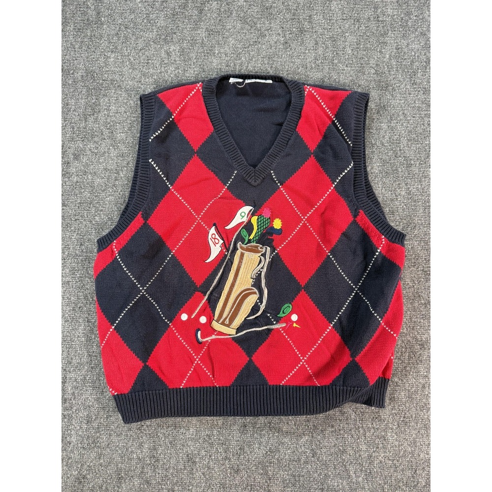 Vintage Rafaella Sweater Vest Mens Medium Red Black Argyle Golf Graphic 90s Bag‎